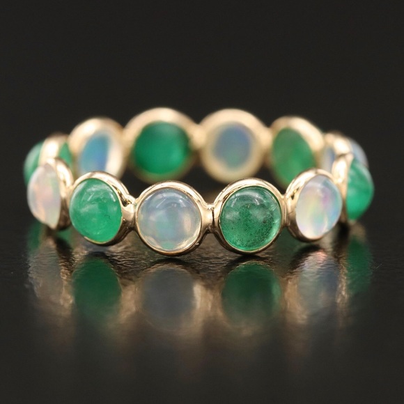 14kt Yellow Gold Emerald & Opal Eternity Band - Picture 3 of 7